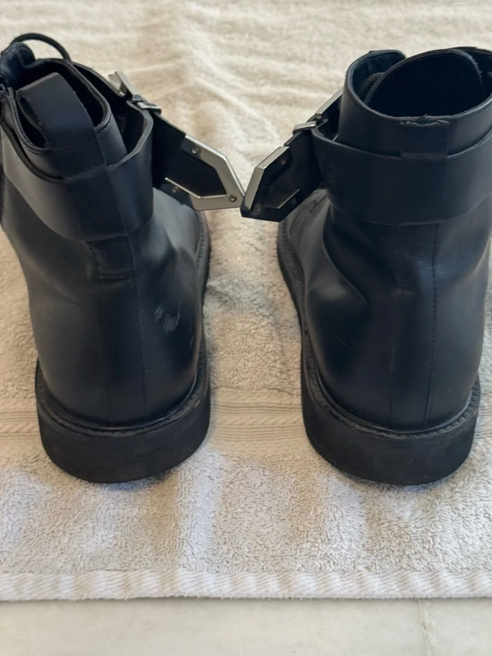 Versus Versace Black Leather Lace-Up Ankle Boots with Buckle